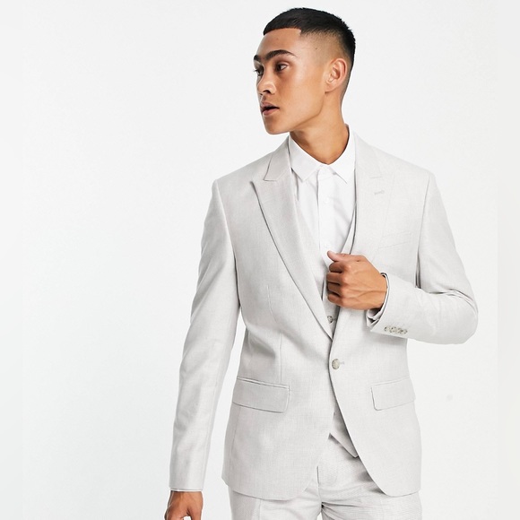 Men’s River Island British 3 piece suit light grey textured 40R 32x32 NWT - Picture 4 of 5